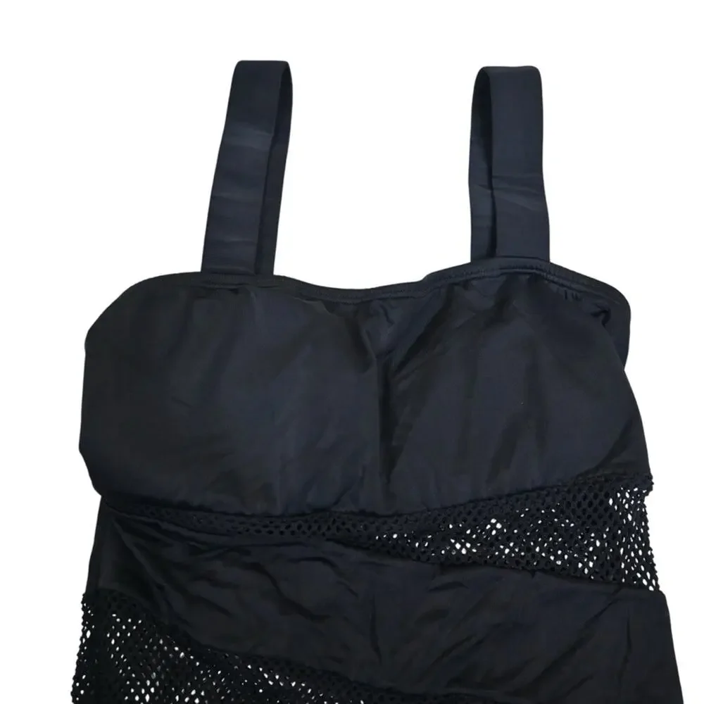 DKNY Swim Women's 10 Black Mesh One Piece Swimsuit with Classic Tank Design - Picture 3 of 9